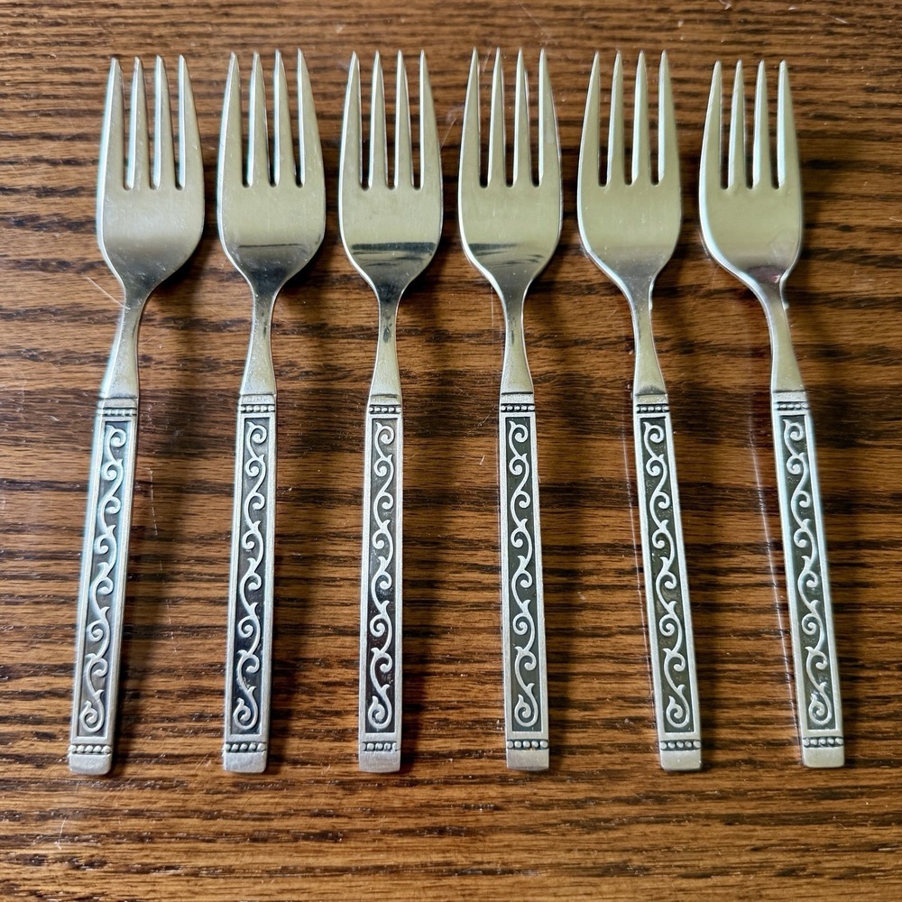Vtg Oneida SPANISH COURT Stainless 1881 Rogers SALAD FORKS Set Of 6
